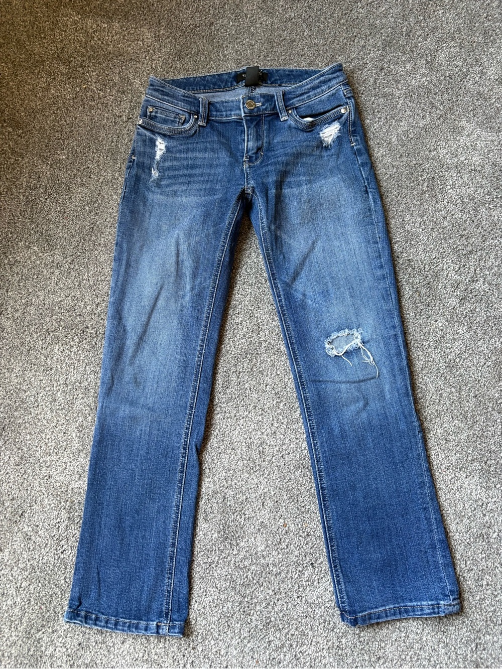 White House Black Market Women's Blue Distressed Straight-Leg Jeans